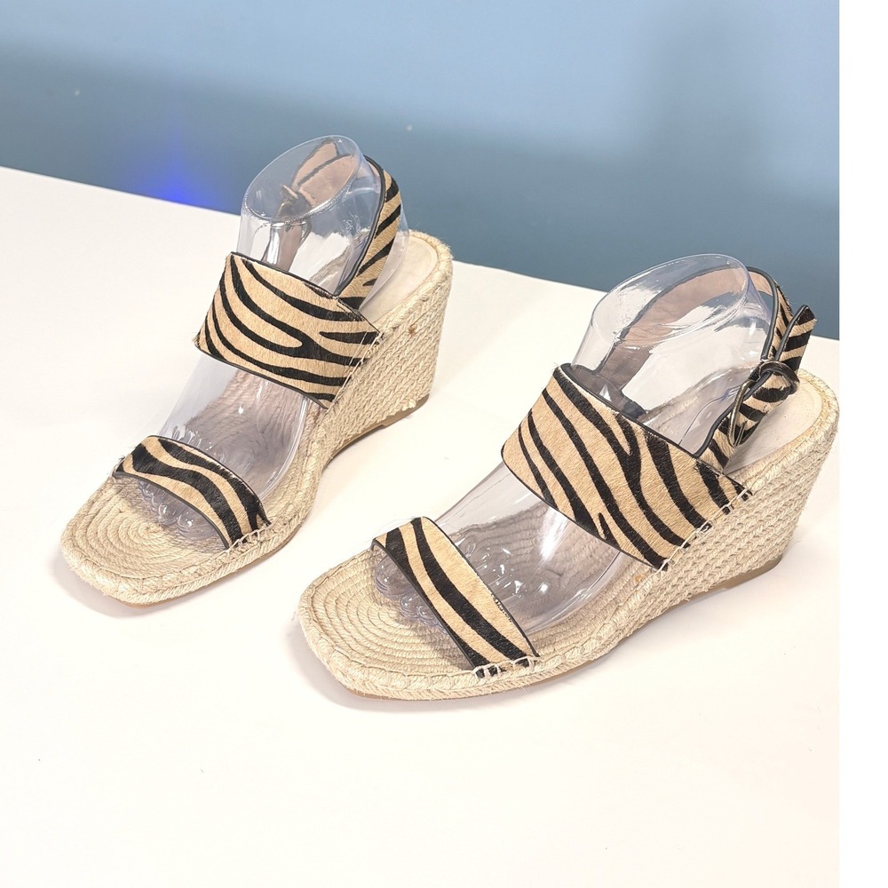 Banana Republic Zebra Print Haircalf Leather Wedge Espadrille Wedge Sandals 9.5M